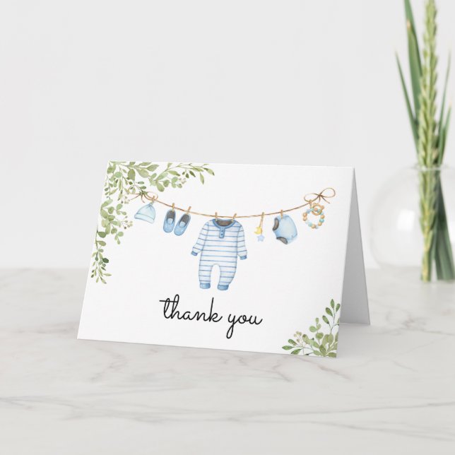 Blue Baby Clothes Baby Dusche Dankeskarte (Vorderseite)