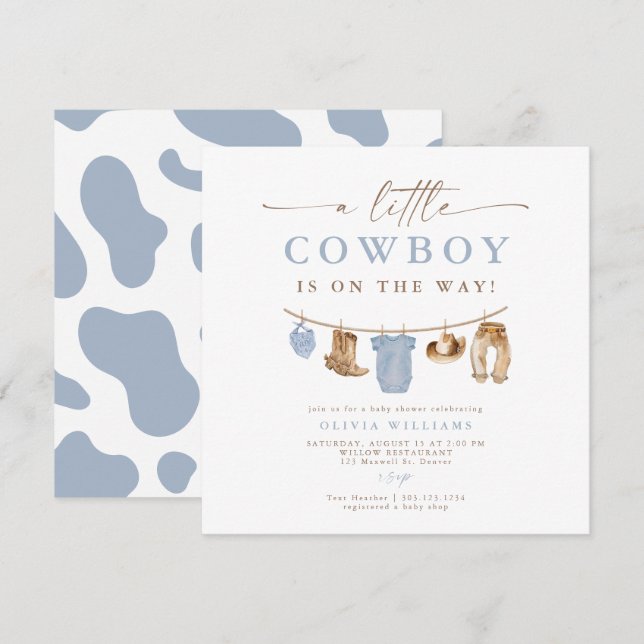 Blue Baby Clothesline Little Cowboy Baby Dusche (Vorne/Hinten)