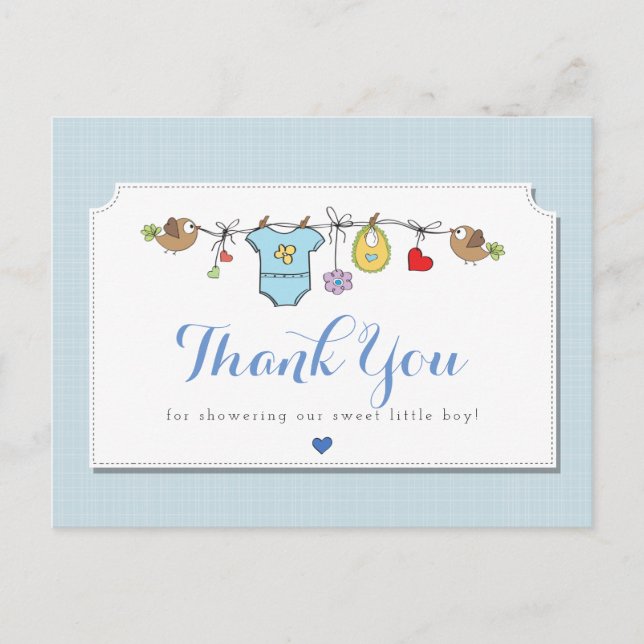 Blue Baby Clothesline | Vielen Dank Postkarte (Vorderseite)