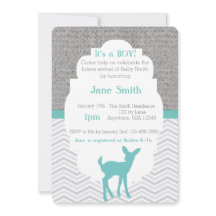 Blue Baby Deer Burlap Zickzack Baby Dusche Einladu