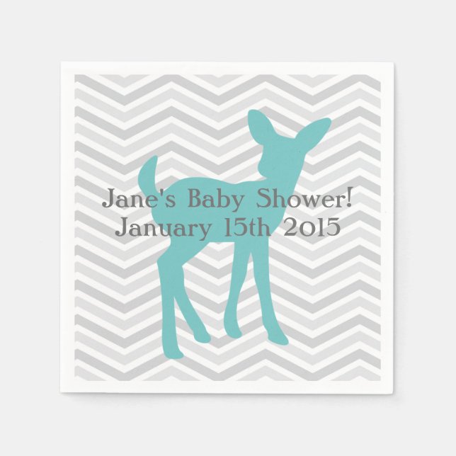 Blue Baby Deer und Grau Zickzack Napkins Serviette (Vorderseite)