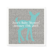 Blue Baby Deer und Gray Burlap Napkins