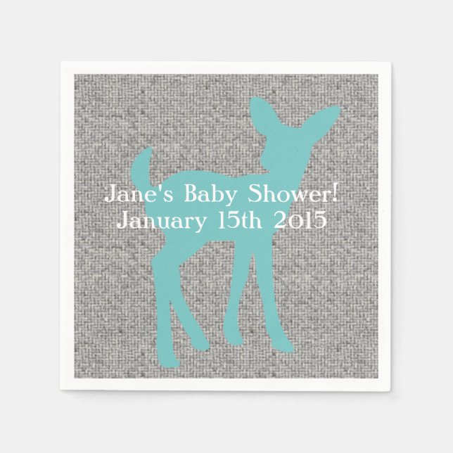 Blue Baby Deer und Gray Burlap Napkins Serviette (Vorderseite)