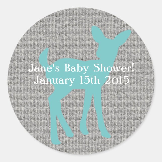 Blue Baby Deer und Gray Burlap Stickers (Vorderseite)