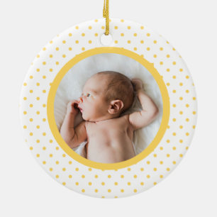 Blue Baby Dino   First Christmas Yellow Polka Dot Keramik Ornament