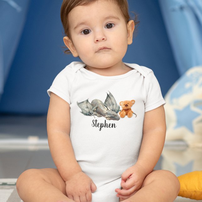 Blue Baby Dragon mit Teddy Bear Baby Strampler (Von Creator hochgeladen)