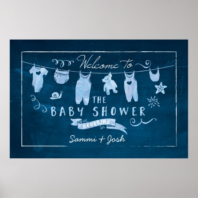 Blue Baby Dusche Begrüßungsschild Poster (Vorne)