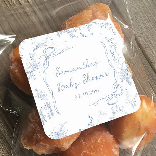 Blue Baby Dusche Bläserbow Quadratischer Aufkleber