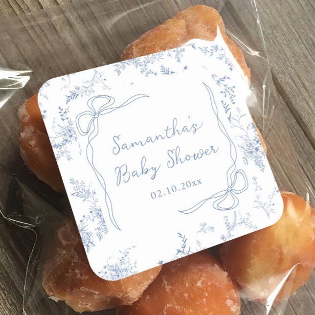 Blue Baby Dusche Bläserbow Quadratischer Aufkleber (Von Creator hochgeladen)