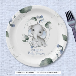 Blue Baby Dusche Elephant Watercolor Grüne Pappteller