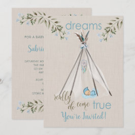 Blue Baby Dusche für Boys Boho DreamCatcher Tipi Einladung