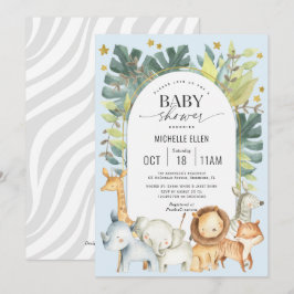 Blue Baby Dusche Jungle Tiere Thema Einladung