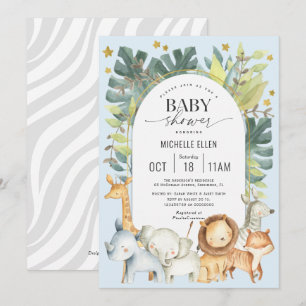 Blue Baby Dusche Jungle Tiere Thema Einladung