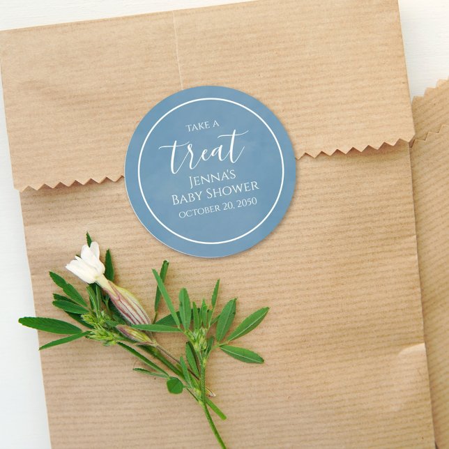 Blue Baby Dusche Minimalistische Kalligraphieschri Runder Aufkleber (Von Creator hochgeladen)