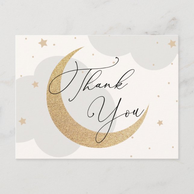 Blue Baby Dusche Moon and Stars Danke Postkarte (Vorderseite)