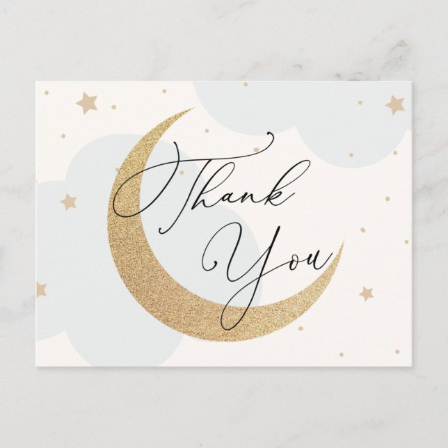 Blue Baby Dusche Moon and Stars Danke Postkarte (Vorderseite)