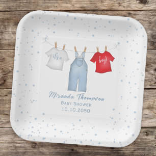 Blue Baby Dusche Niedliche Wäscheleine Pappteller