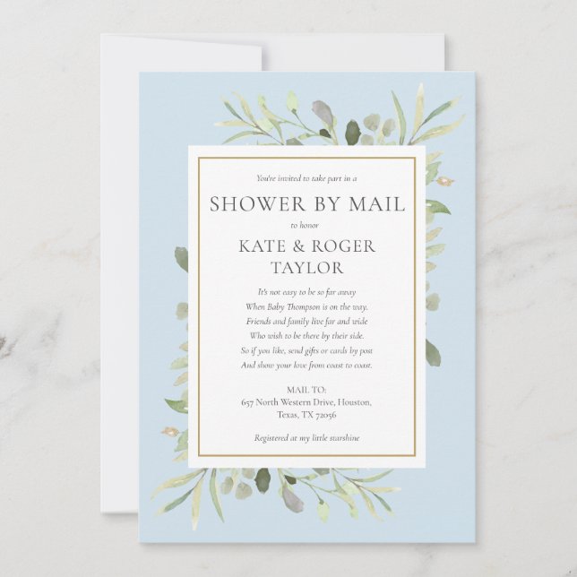 Blue Baby Dusche per Mail große Ferne Grün Einladung (Vorderseite)