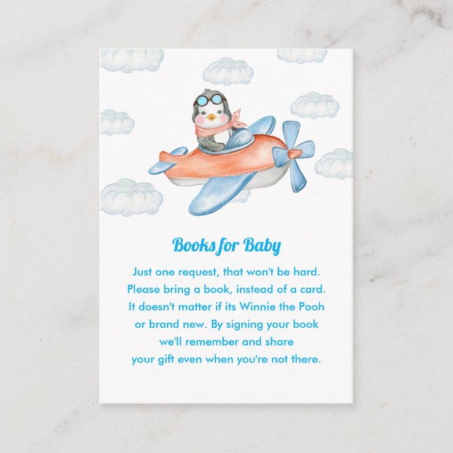 Blue Baby Dusche Pinguin Pilot Buchanfrage Begleitkarte (Vorderseite)