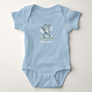 Blue Baby Elephant auf grünem Blau Strampler