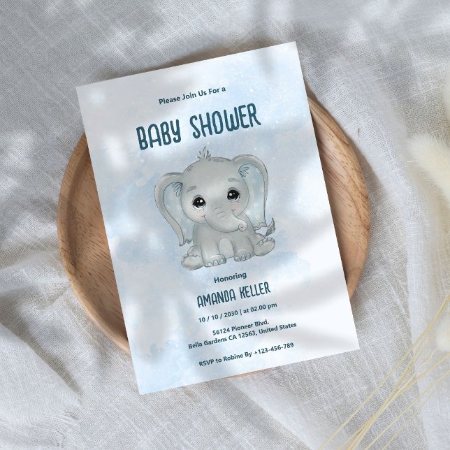 Blue Baby Elephant Baby Dusche Einladung (Von Creator hochgeladen)
