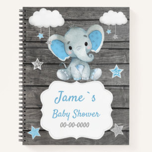Blue Baby Elephant Book Baby Dusche Rustikal Notizbuch