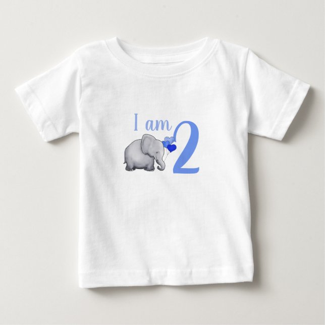 Blue Baby Elephant Custom Age Kleinkind 2. Geburts Baby T-shirt (Vorderseite)
