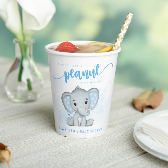 Blue Baby Elephant Little Peanut Baby Dusche Pappbecher (In Situ)