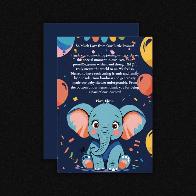 Blue Baby Elephant Party Baby Dusche Dankeskarte (Von Creator hochgeladen)