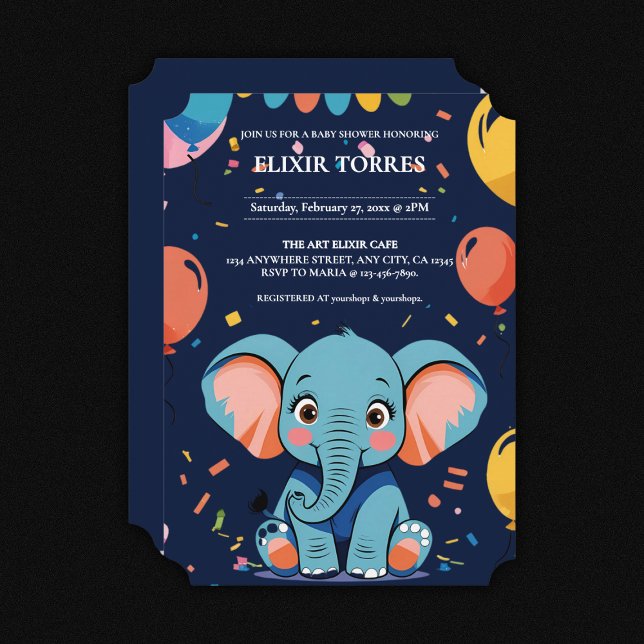 Blue Baby Elephant Party Baby Dusche Einladung (Von Creator hochgeladen)