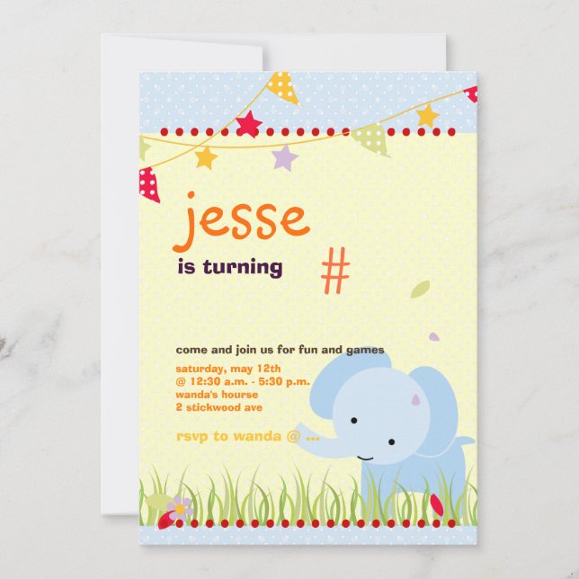 Blue Baby Elephant Personalisiertes Party Einladung (Vorderseite)
