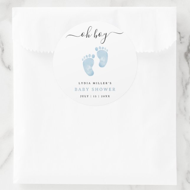 Blue Baby Feet Baby Dusche Begrüßungs Baby Boy Runder Aufkleber (Tasche)