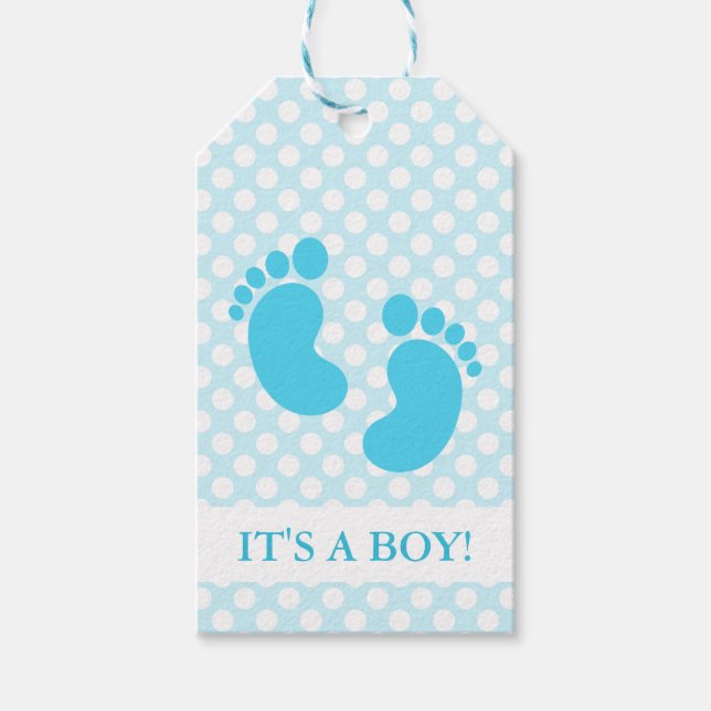 Blue Baby Footprints Baby Dusche Geschenkanhänger (Vorderseite)