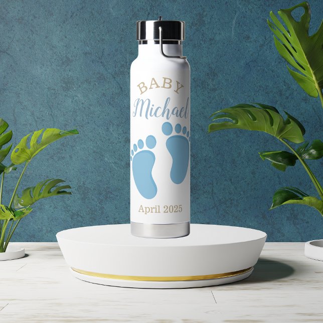 Blue Baby Footprints Name Trinkflasche (Von Creator hochgeladen)