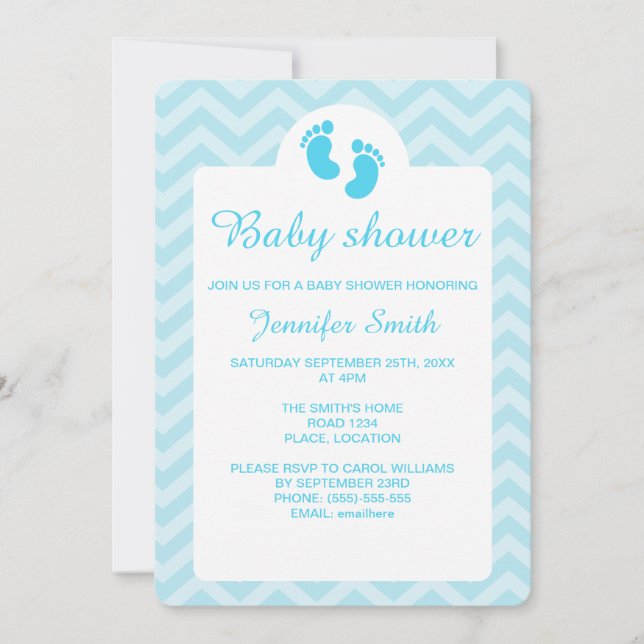 Blue Baby Footprints Silhouette Baby Dusche Einladung (Vorderseite)