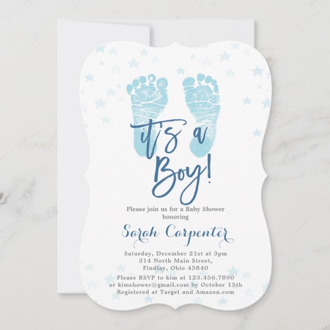 Blue Baby Füße ist eine Baby-Dusche Einladung (Vorderseite)