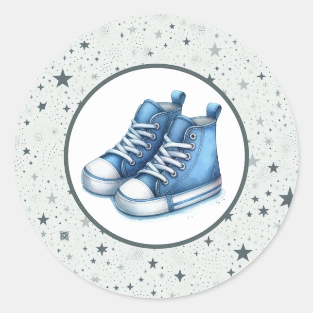 Blue Baby High Tops Baby Dusche Runder Aufkleber (Vorderseite)
