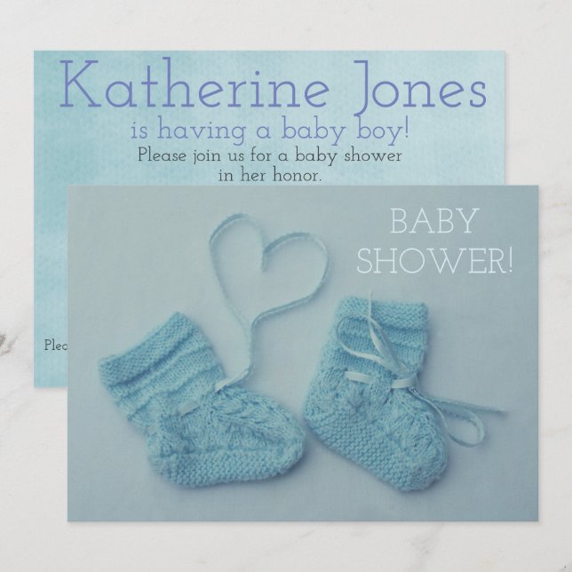 Blue Baby Hinterns Foto Dusche Einladung (Vorne/Hinten)