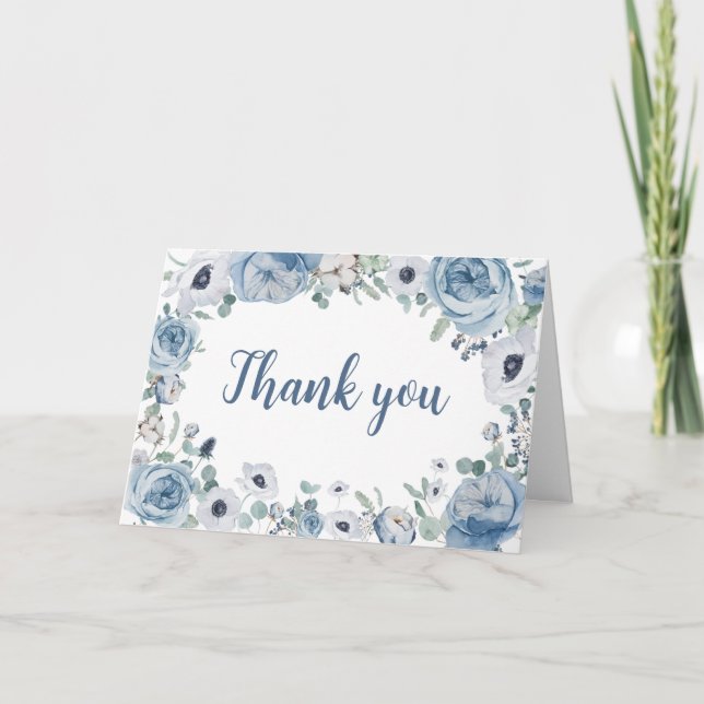 Blue Baby in Bloom Baby Shower Dankeskarte (Vorderseite)