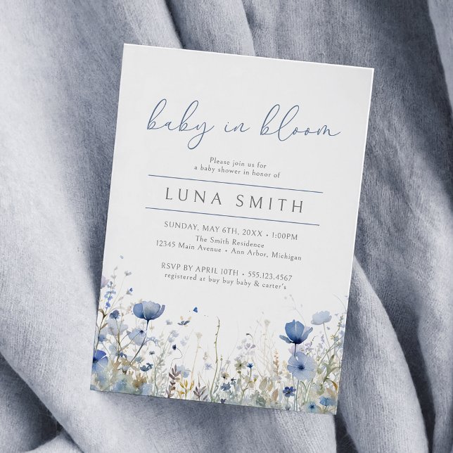 Blue Baby in Bloom Floral Wildblume Babydusche Einladung (Von Creator hochgeladen)