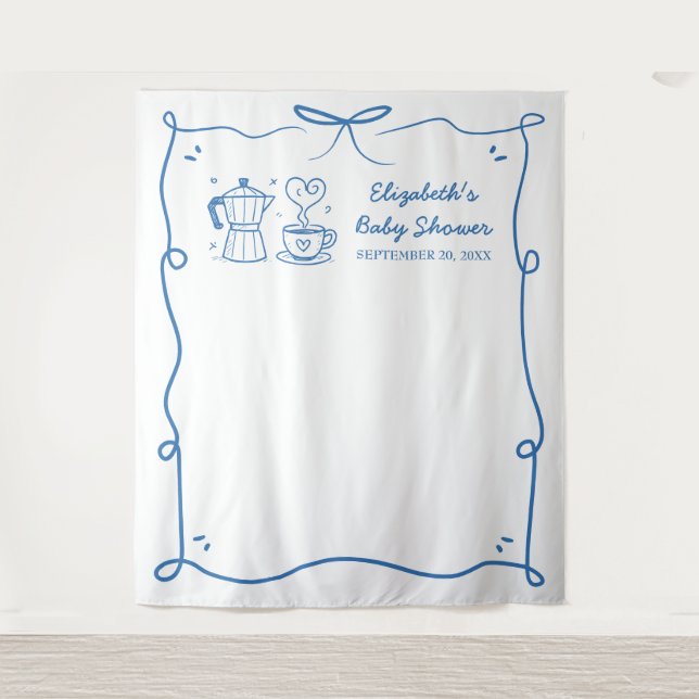 Blue Baby Is Brewing Coffee Baby Shower Wandteppich (Vorderseite)