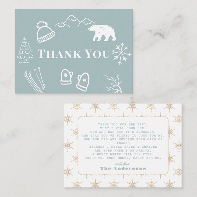 Blue Baby It's Cold Outside Baby Shower Thank You Mitteilungskarte (Vorne/Hinten)