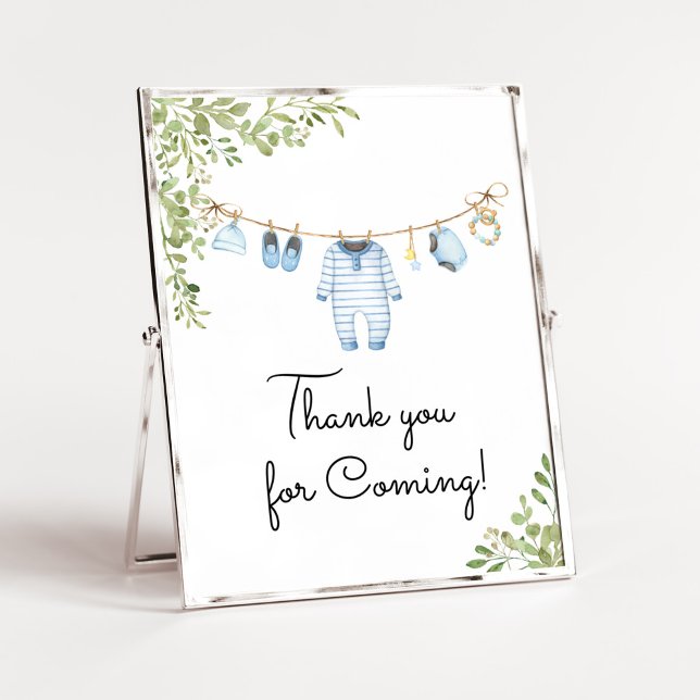 Blue Baby Kleidung Baby Dusche Danke, dass Sie gek Poster (Boho Baby Clothes Baby Shower Thank You for Coming Sign)