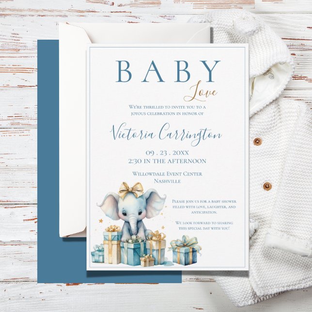 Blue Baby Liebe Elephant Watercolor Babydusche Einladung (Von Creator hochgeladen)