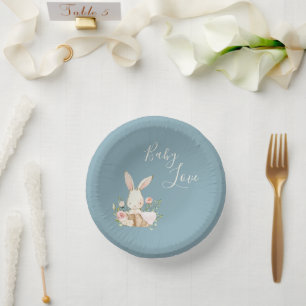 Blue Baby Liebe Script Baby Shower Paper Bowles Pappteller