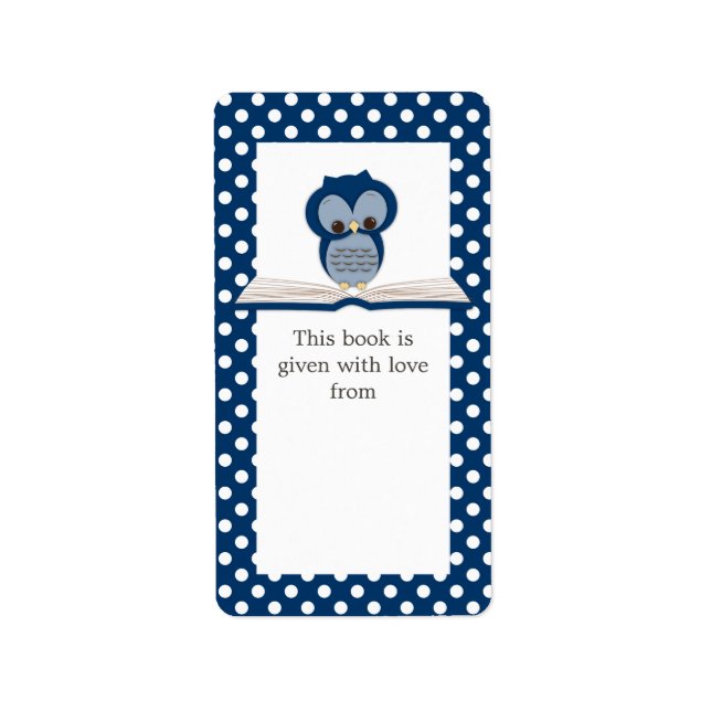 Blue Baby Owl on Book Gift Buchzeichen Label Adressaufkleber (Vorne)