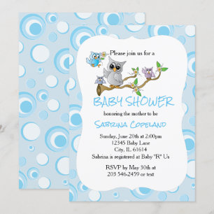 Blue Baby Owl   Thema Dusche Einladung