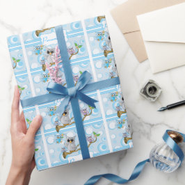 Blue Baby Owl | Thema Dusche Geschenkpapier