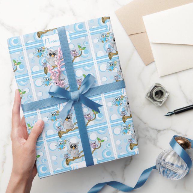 Blue Baby Owl | Thema Dusche Geschenkpapier (Schenken)