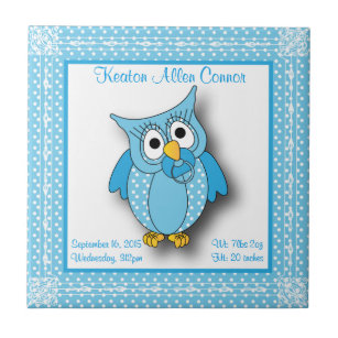 Blue Baby Polka Dotted Owl Fliese